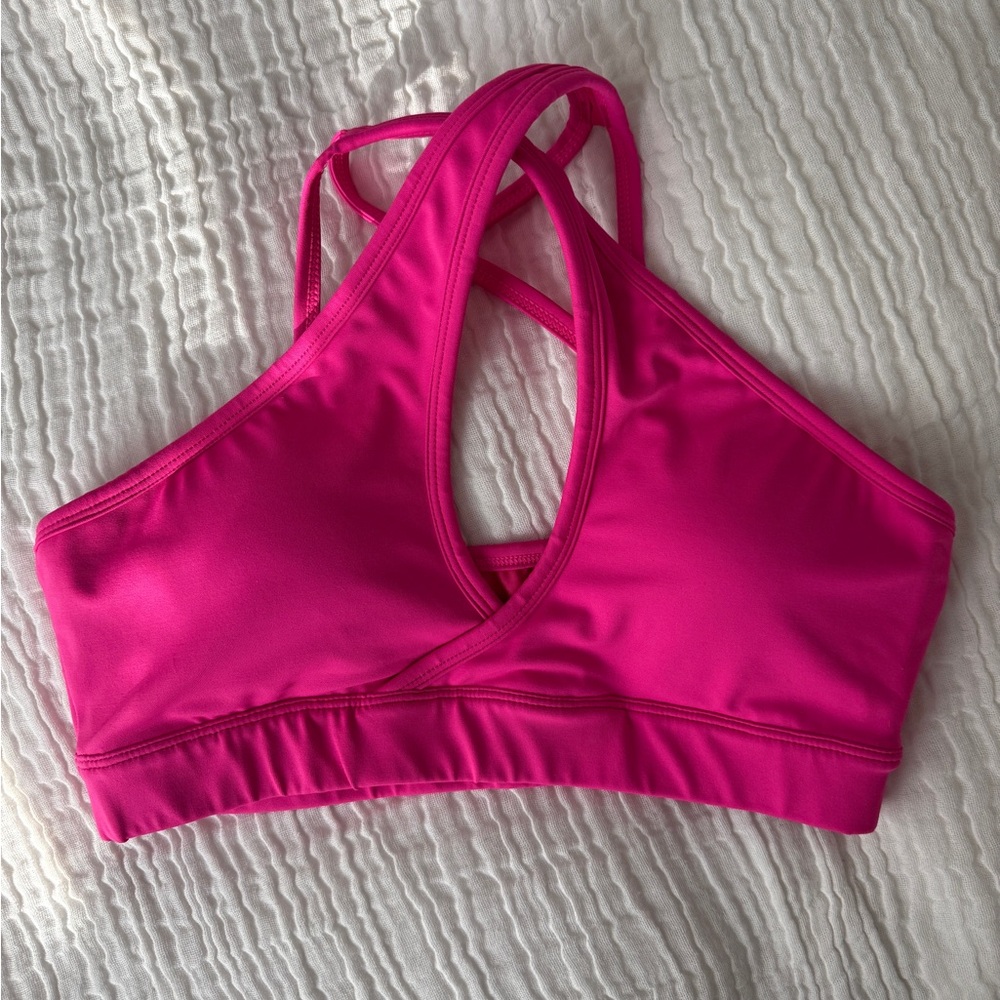 Vibrant Fuchsia Pink Cross-over Sports Bra